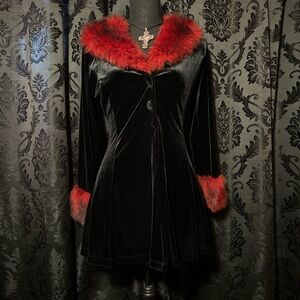 American Vintage Black Pea Coat with Red Accents